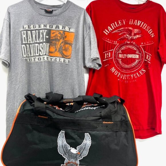 Collection Harley-Davidson 18 x9x11 Duffel Shoulder Bag Travel Gym+2 Lg T-Shirt - Picture 2 of 11